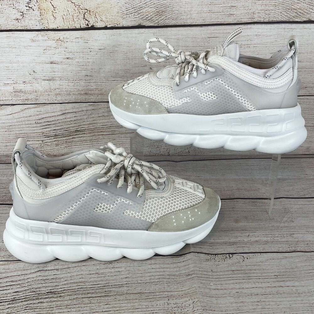 Versace Chain Reaction Mens Sneakers Sz 40 (US 7) White Mesh Rubber Suede